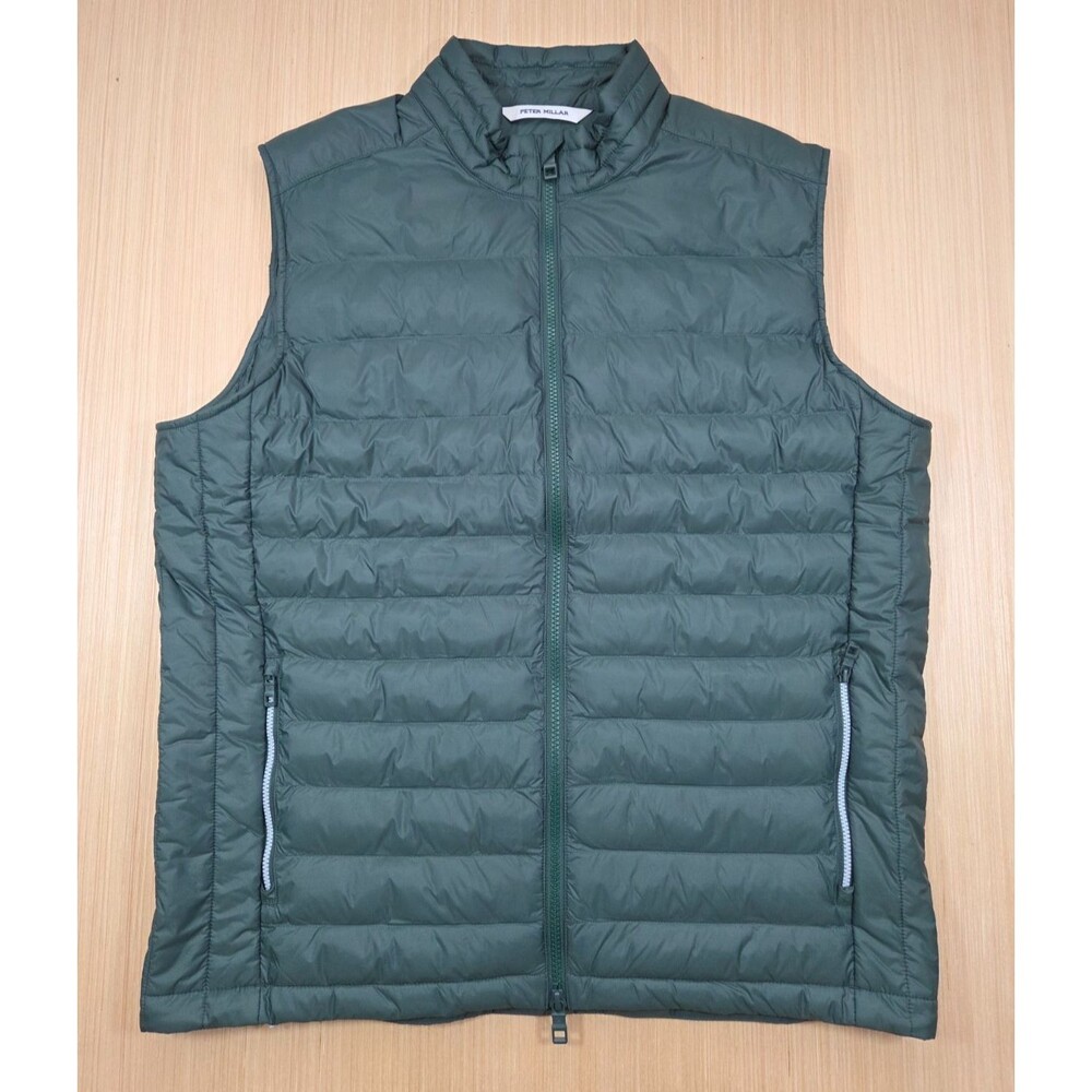Peter Millar Crown Sport All Course Full Zip Quilted Vest Olive Green Men's L